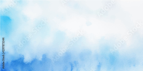 Handcrafted Watercolor Illustration with Sky Blue Aquarelle Wash on Wet White Paper, Creating a Lush, Fluid Textured Background Full of Soft Brush Strokes that Evoke Calm and Elegance.
