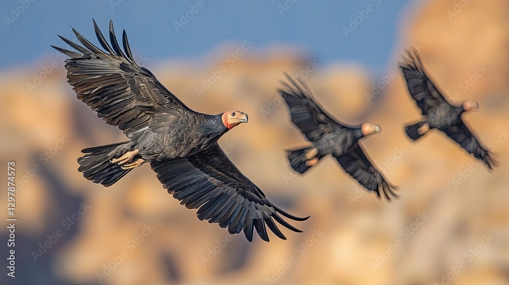 Obraz premium A Californian condor soaring through a canyon. 