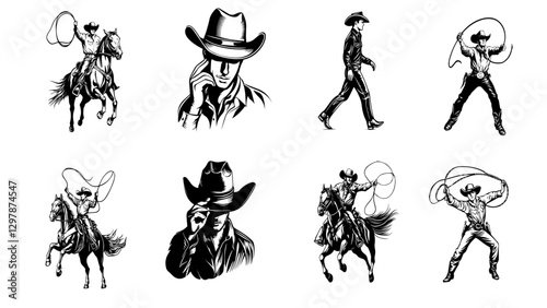 Cowboy Silhouette Bundle | Gunfight, Rodeo, and Rancher Poses
