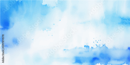 Soft and Airy Sky Blue Watercolor Blended with Wet White Paper, Evoking a Dreamlike Background with Subtle Textures and Fluid Brush Strokes, Capturing the Essence of Peace and Softness.
