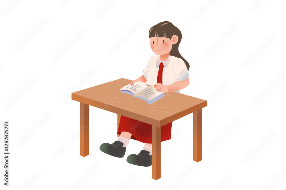 Indonesian Elementary School | Student Presenting Activity on school | character Student | Students Activity on Class | Studying Activity Illustration