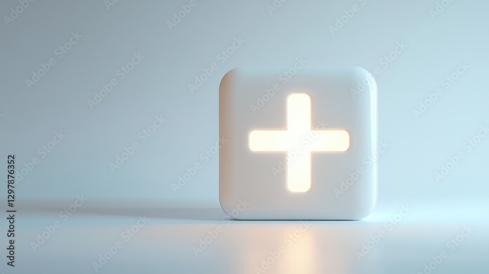 Obraz premium glowing plus sign on white square