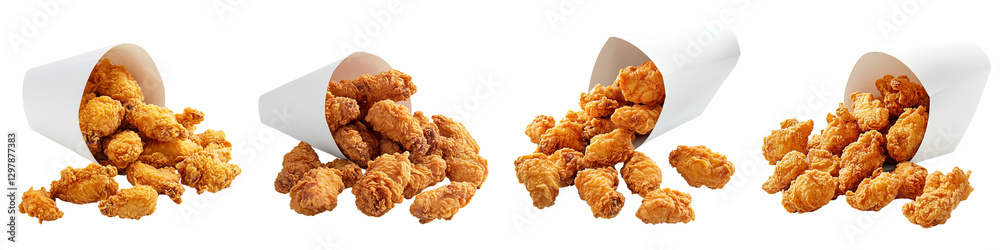 set of Golden fried chicken arranged in a white bucket, golden fried chicken, beautiful golden fried chicken in a white bucket, hot crispy fried chicken, on a transparent backgrounds set of Golden fried chicken arranged in a white bucket, golden fried chicken, beautiful golden fried chicken in a white bucket, hot crispy fried chicken, on a transparent backgrounds