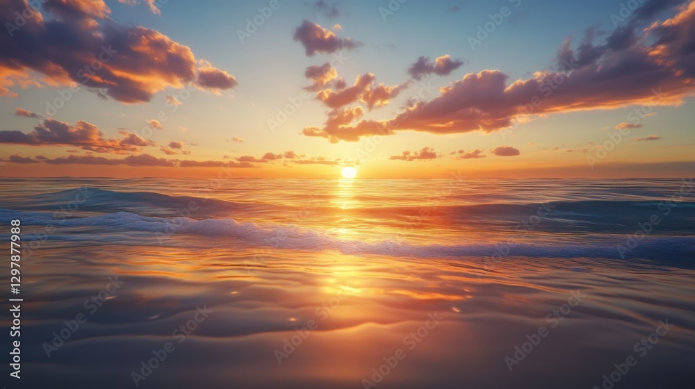 sunset over ocean beach calm waves golden hour sunset over ocean beach calm waves golden hour