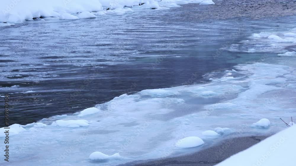 River with ice flowing through