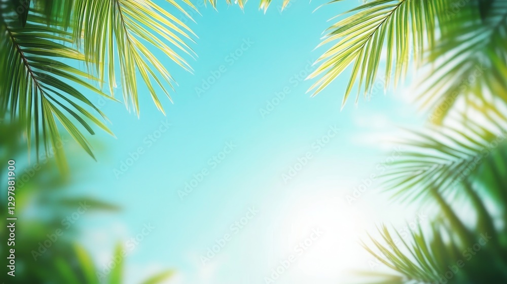 Fototapeta premium sky background with tropical leaves