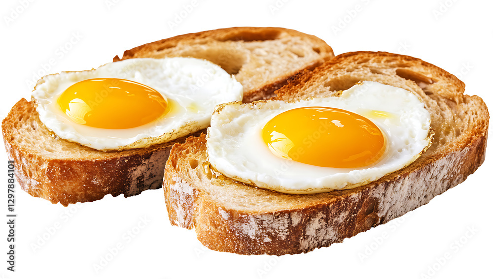 Fried egg on toast isolated on a white background, showcasing a simple and delicious breakfast isolated on white background. PNG Fried egg on toast isolated on a white background, showcasing a simple and delicious breakfast isolated on white background. PNG