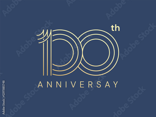 100th Anniversary luxury gold celebration with triple lines numbers logo vector illustration design twisted infinity concept. One Hundred years anniversary gold template for celebration event, web.