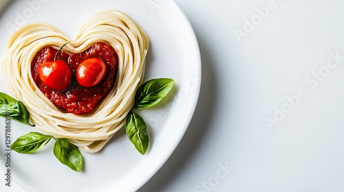 Heart Shaped Pasta Dish on White Plate photo