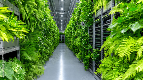Green wall server room corridor