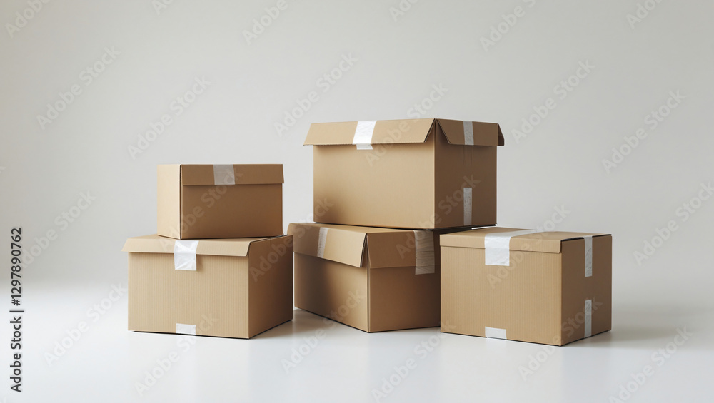Stacked Brown Cardboard Boxes – Organized Shipping & Storage Concept