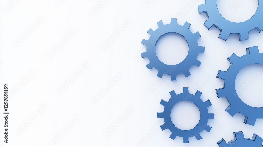 A group of blue gears meshing together in perfect harmony symbolizing industry, mechanics, and functionality in action