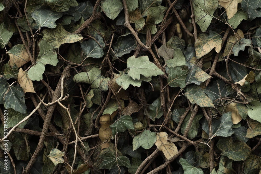 Close-up of tangled ivy vines and leaves, showing varied greens and browns. Close-up of tangled ivy vines and leaves, showing varied greens and browns.