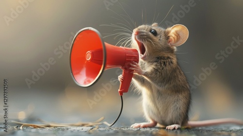 A mouse shouting at a red megaphone