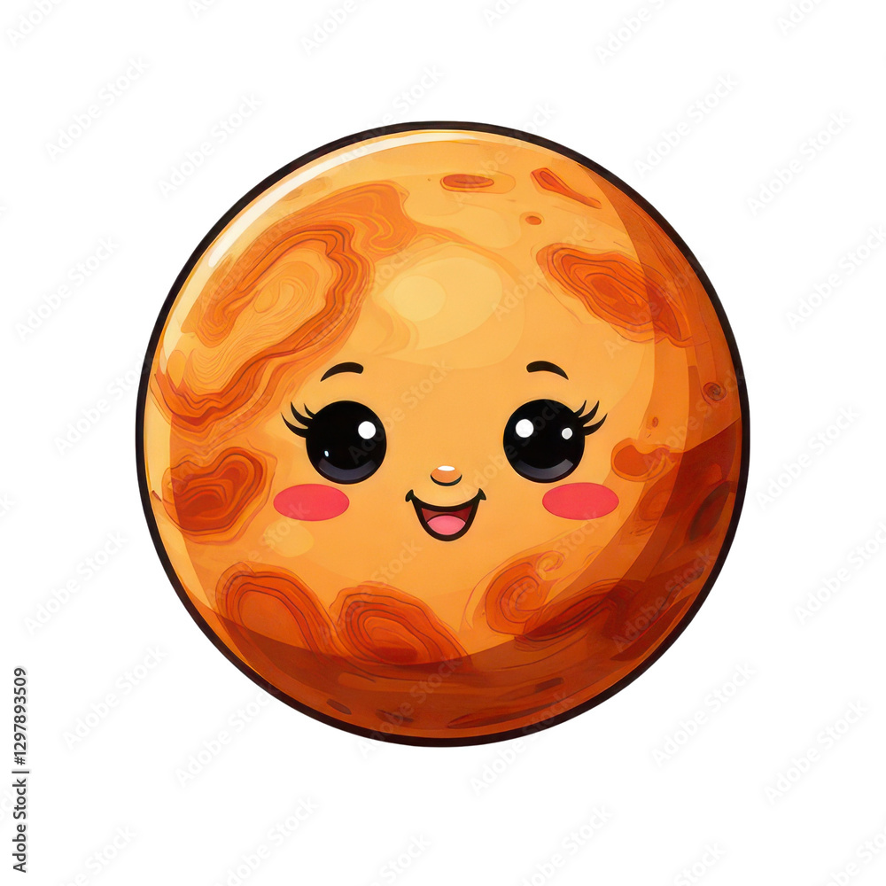 Fototapeta premium A cute cartoon illustration of the planet Mars with a smiling face.