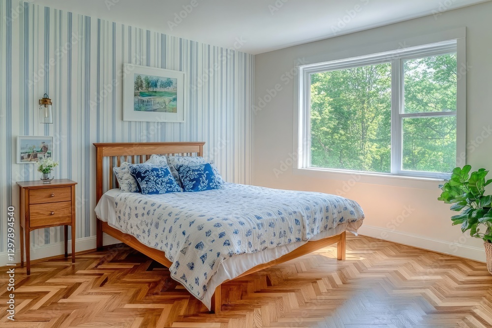 Fototapeta premium Modern Bedroom with Woodland View