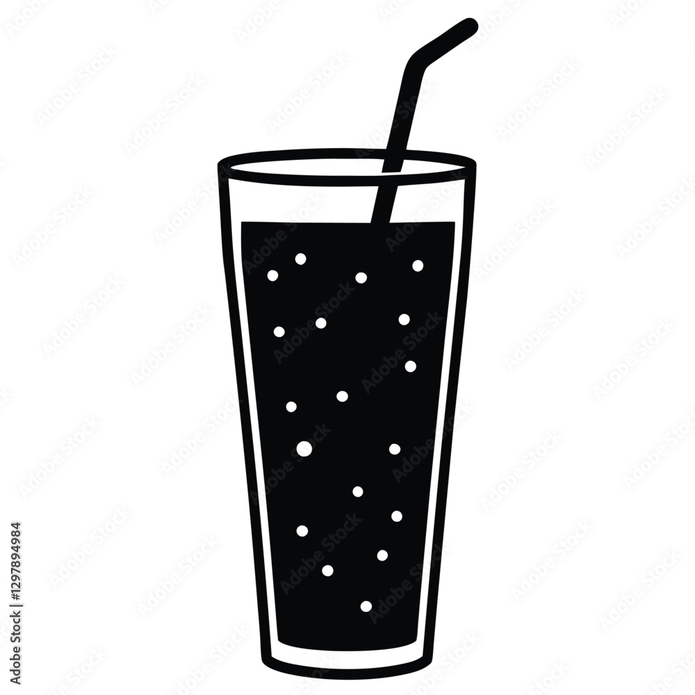 Illustration of various drinks including milk water and a cocktail in glasses Illustration of various drinks including milk water and a cocktail in glasses