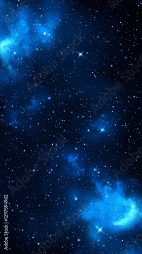 Cosmic Symphony Dark Backdrop with Bright Stars and Vibrant Blue Nebula Clouds in Deep Space View