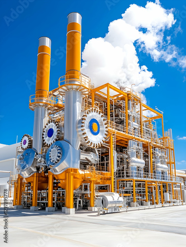 Industrial plant, sunny day, energy generation