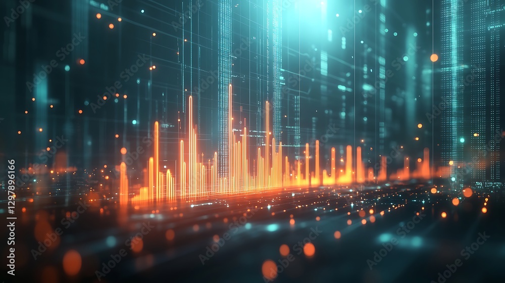 Naklejka premium Green Growth and Progress in Nature, A green arrow graph rising from lush green plants, symbolizing growth and progress in nature