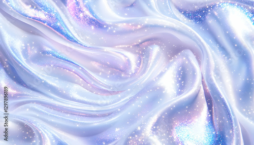 Iridescent fabric, swirling folds, light background