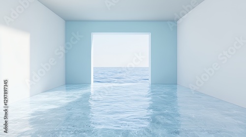 Blue Ocean View from Minimalist White Room