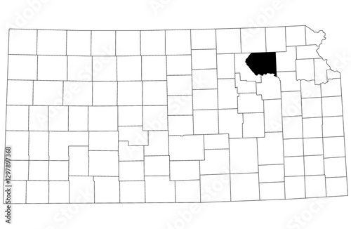 Map of pottawatomie County in Kansas state on white background. single County map highlighted by black colour on Kansas map. UNITED STATES, US photo