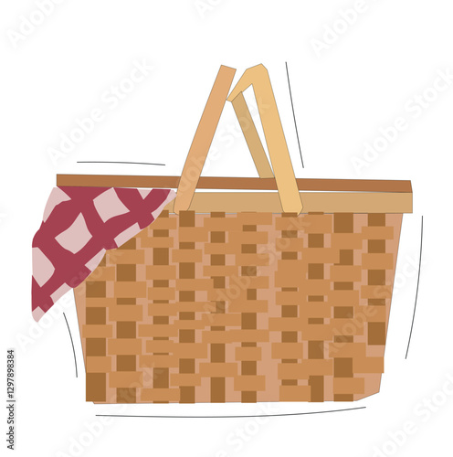 vektor Empty wicker picnic baskets with checkered cotton or linen napkins