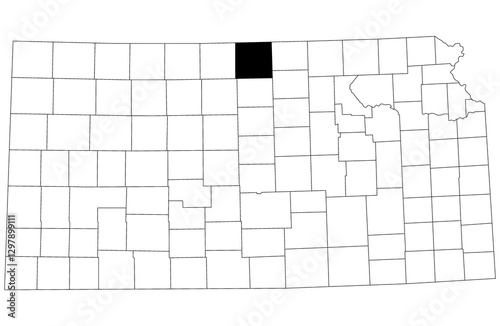 Map of Jewell County in Kansas state on white background. single County map highlighted by black colour on Kansas map. UNITED STATES, US