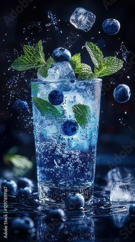 Purple Blueberry Mojito with Sparkling Bubbles and Mint