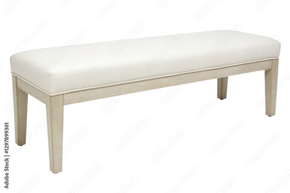 White upholstered bench isolated with transparent background White upholstered bench isolated with transparent background