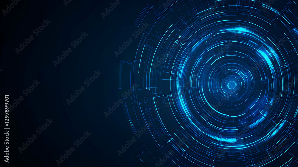 Abstract Blue Digital Futuristic Technology Background with Circular Data and Network Elements Abstract Blue Digital Futuristic Technology Background with Circular Data and Network Elements