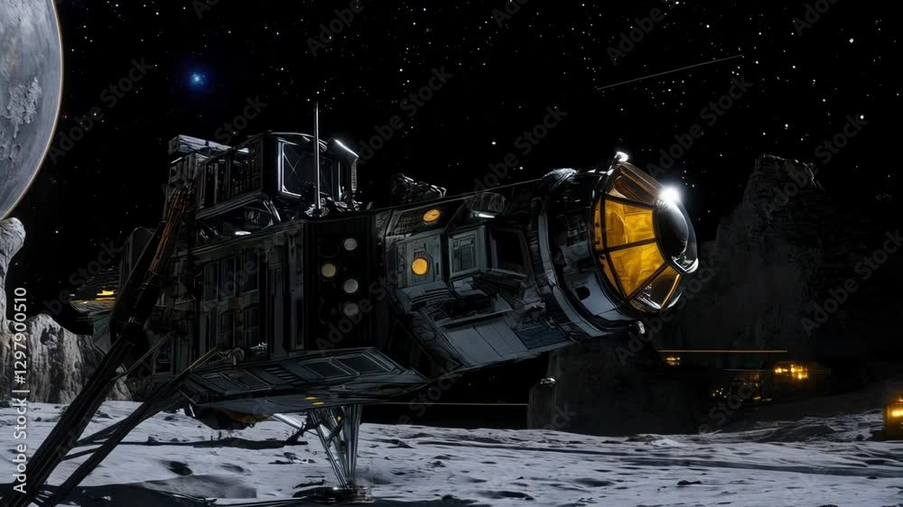 Lunar Lander: A Sci-Fi Spacecraft on the Moon's Surface