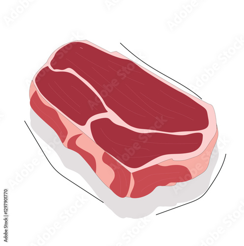Meat steak vector illustration.view of one raw fresh beef chop