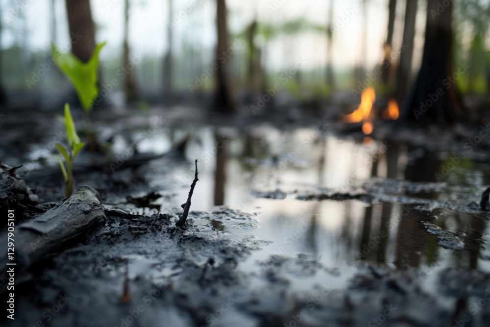 Obraz premium Destruction of wetlands, which are important ecosystems for many animal species. 