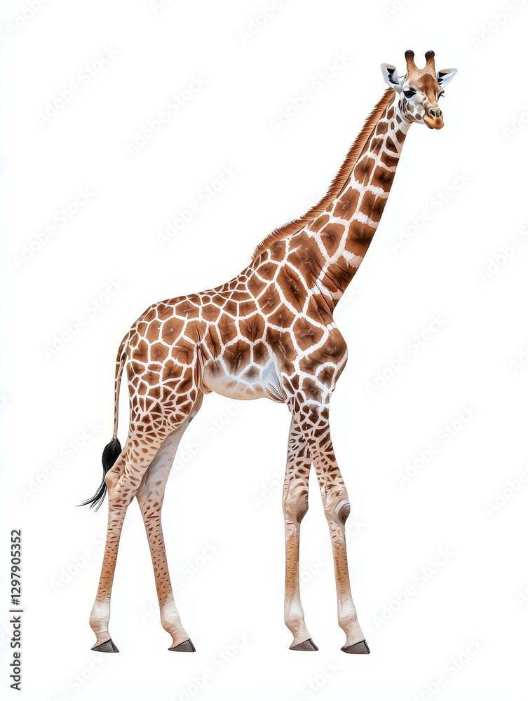 Naklejka premium Graceful giraffe standing portrait natural habitat animal photography studio style vertical view wildlife conservation