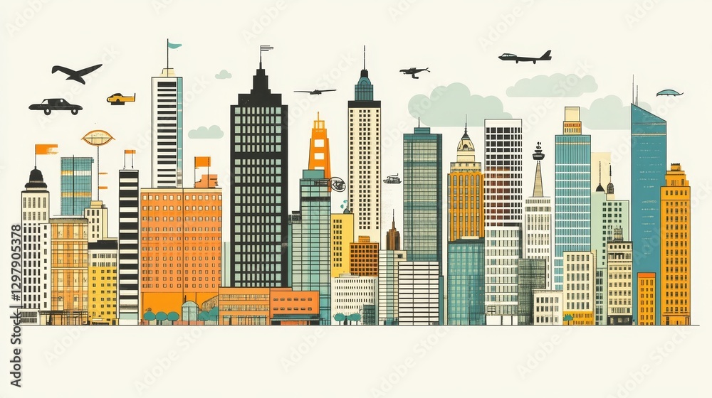 Fototapeta premium Abstract Metropolis, Colorful Cityscape with Skyscrapers and Urban Architecture for Modern Design Projects and Creative Visuals