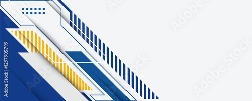 Business presentation banner with blue geometric shape background vector .Art and Illustration
