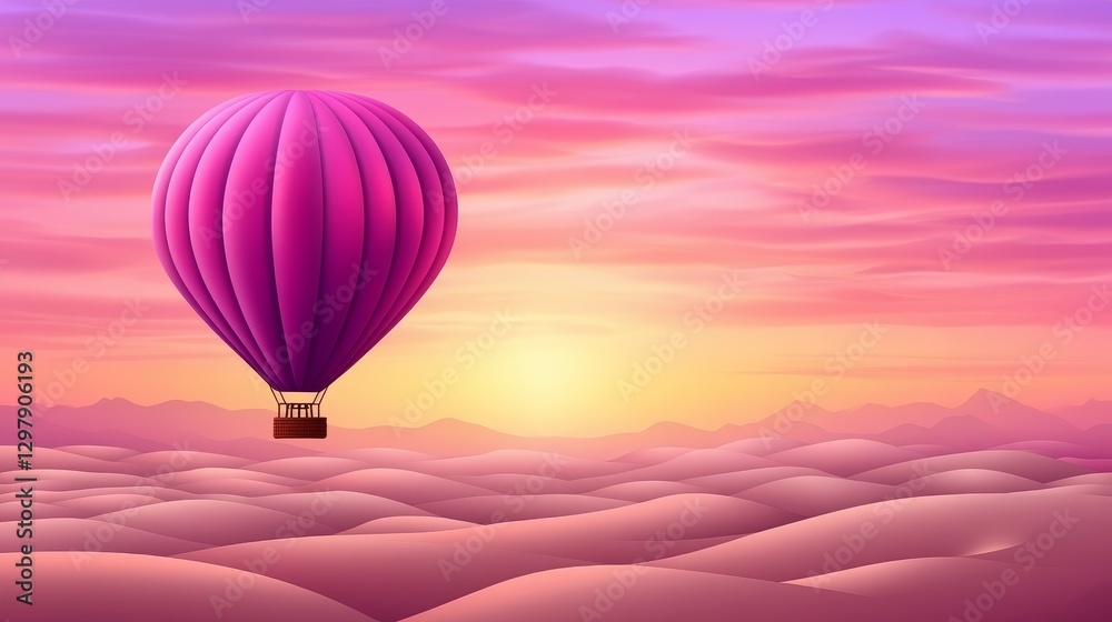 Obraz premium Dreamlike Hot Air Balloon Ride Above the Clouds at Sunset Inspiring Adventure and Peaceful Journey with Vibrant Pink and Orange Hues