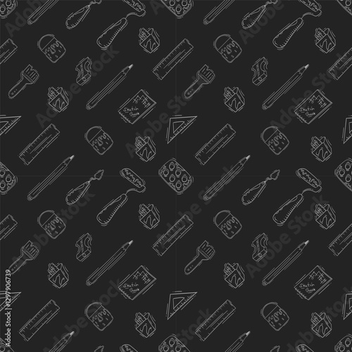 artist tool pattern. art supplies seamless pattern. doodle artist kit background