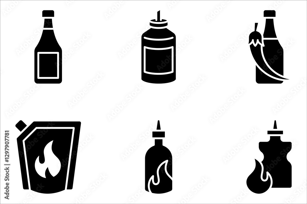 Fototapeta premium Chili sauce icon set. Hot Spicy Chili Pepper Sauce simple line vector icon, vector illustration on white background