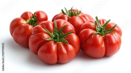Four heirloom tomatoes on white background, perfect for recipes or food blogs