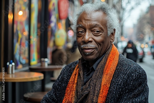 Wallpaper Mural Elderly man with gray hair outdoors in an urban setting wearing an orange scarf Torontodigital.ca