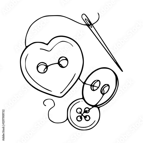 sewing buttons and needle iine art