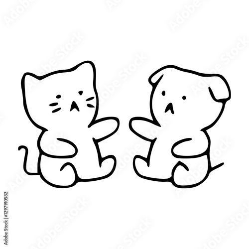 cartoon drawing of acute cat and dog