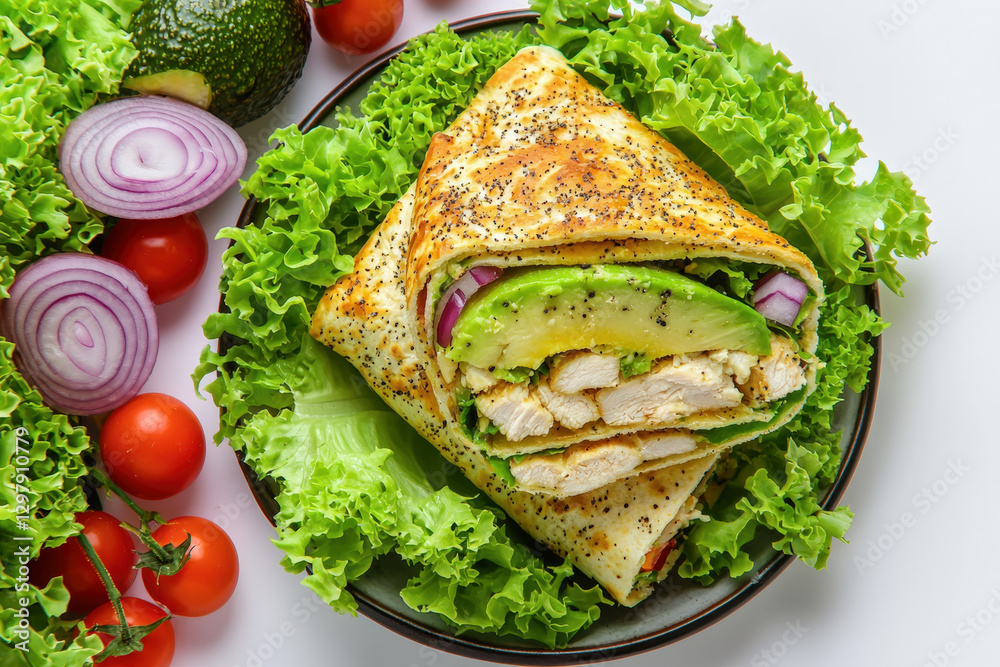 Folded Chicken and Avocado Wrap with Poppy Seeds - Fresh and Healthy Folded Chicken and Avocado Wrap with Poppy Seeds - Fresh and Healthy