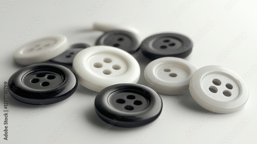 Black and White Buttons on White Background Black and White Buttons on White Background
