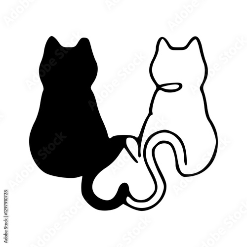 minimalist line art sketch of a cat couple