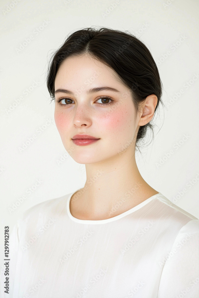 Elegant Young Woman with a Natural Beauty Look in a Minimalist Setting Elegant Young Woman with a Natural Beauty Look in a Minimalist Setting