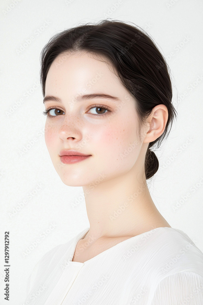 Elegant Young Woman with a Natural Beauty Look in a Minimalist Setting Elegant Young Woman with a Natural Beauty Look in a Minimalist Setting